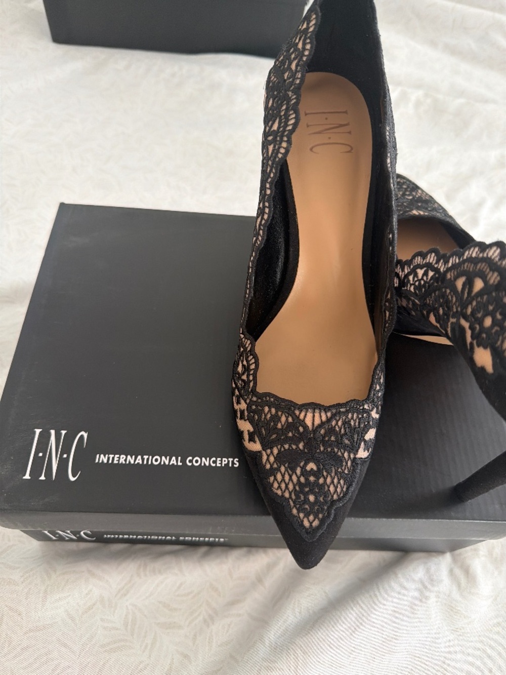 I.N.C. black lace heels, size 8.5
